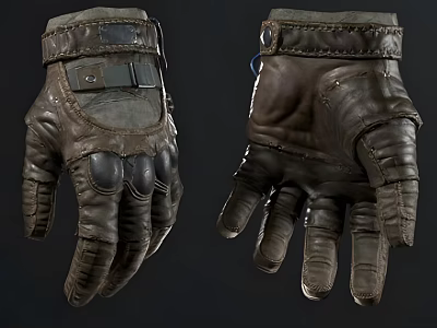 Durable Brown Leather Work Gloves With Reinforced Fingers And Adjustable Straps 3d model