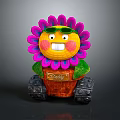 Cartoon Scene With Sunflower Character Smiling Face Sunglasses And Tracked Pot Named Daisy