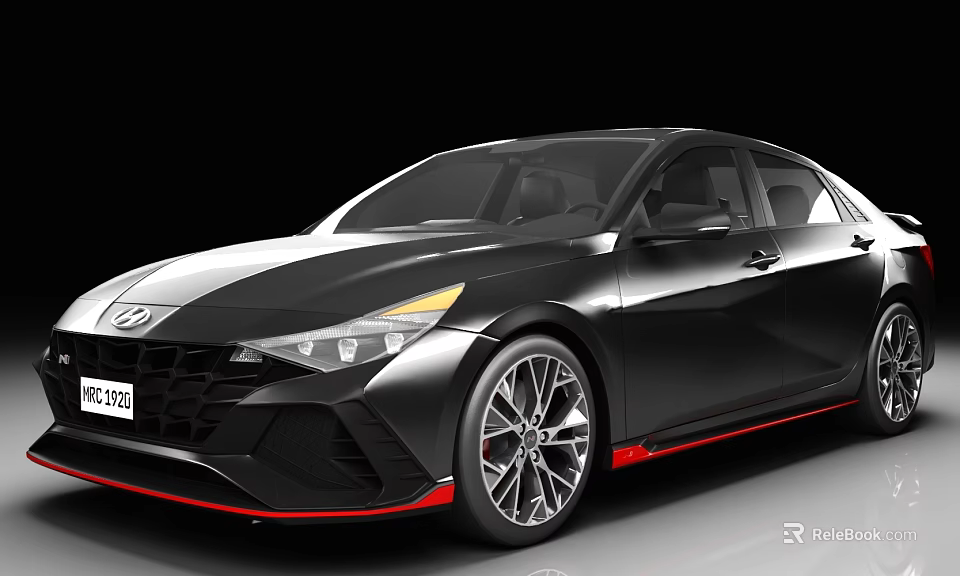 Hyundai Black Sporty Sedan With Red Accents Sleek Body Lines And Alloy Wheels 3d model 