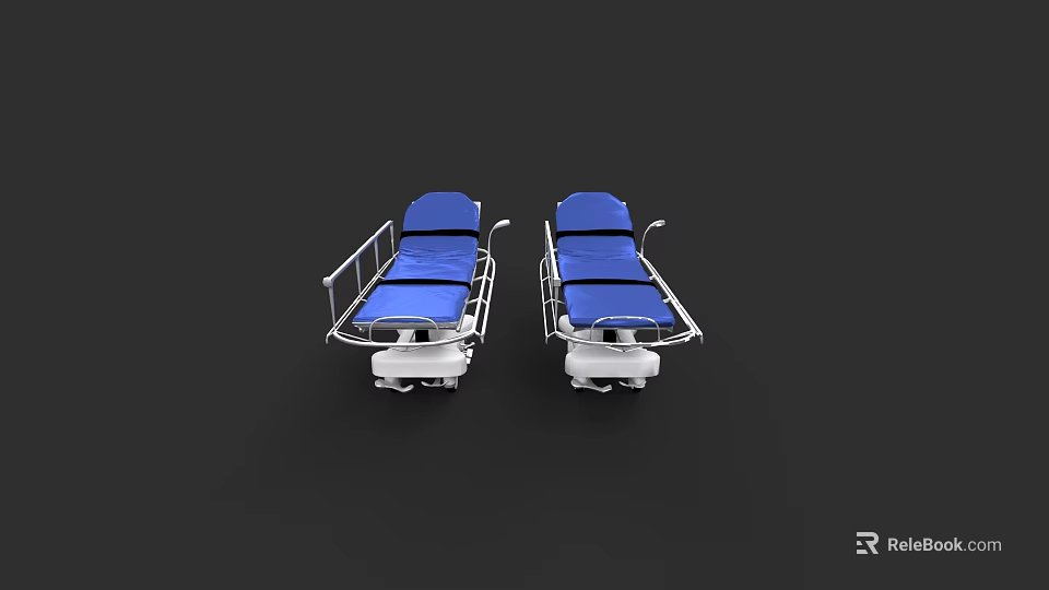 Hospital Ward Setting With Two Blue Mattress Wheeled Beds And Medical Features 3d model 