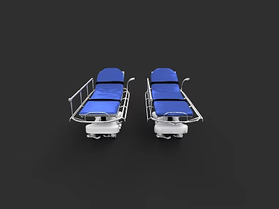 Hospital Ward Setting With Two Blue Mattress Wheeled Beds And Medical Features 3d model