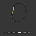 Elegant Black Leather Strap Watch Featuring Intricate Dial Gold Accents Floating On Illuminated Circular Base