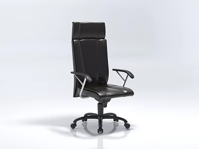 Modern Black Leather Office Chair With High Back Armrests And Wheeled Base 3d model