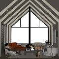 Spacious Living Room Interior With High Vaulted Ceiling Large Glass Windows And Green Trees View