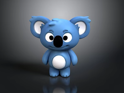 Cute 3D Blue Koala Toy With Big Eyes Black Nose And White Belly 3d model