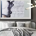Modern Double Bed Interior With Gray Comforter Pillows And Decorative Wall Art 3d model
