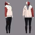 Stylish White Hoodie With Red Sleeves And Black Tight Pants Outfit