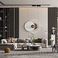 Modern Duplex Living Room Interior With Beige Sofa Round Wall Decor And Metal Pendant Lights