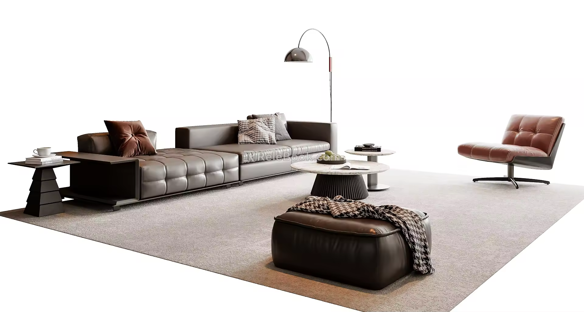 Modern Italian Sofa Coffee Table Combination Leather Sofa Living Room Sofa Floor Lamp Multi-Person Sofa Single Sofa Stool Side Table 3d model
