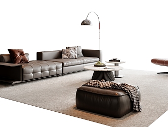 Modern Italian Sofa Coffee Table Combination Leather Sofa Living Room Sofa Floor Lamp Multi-Person Sofa Single Sofa Stool Side Table 3d model