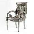 Silver Leisure Chair With Carved Decorations Ornate Armrests Tufted Seat And Classic Metal Frame Design