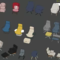 Colorful Modern Lounge Chairs With Various Designs And Styles On 3d model