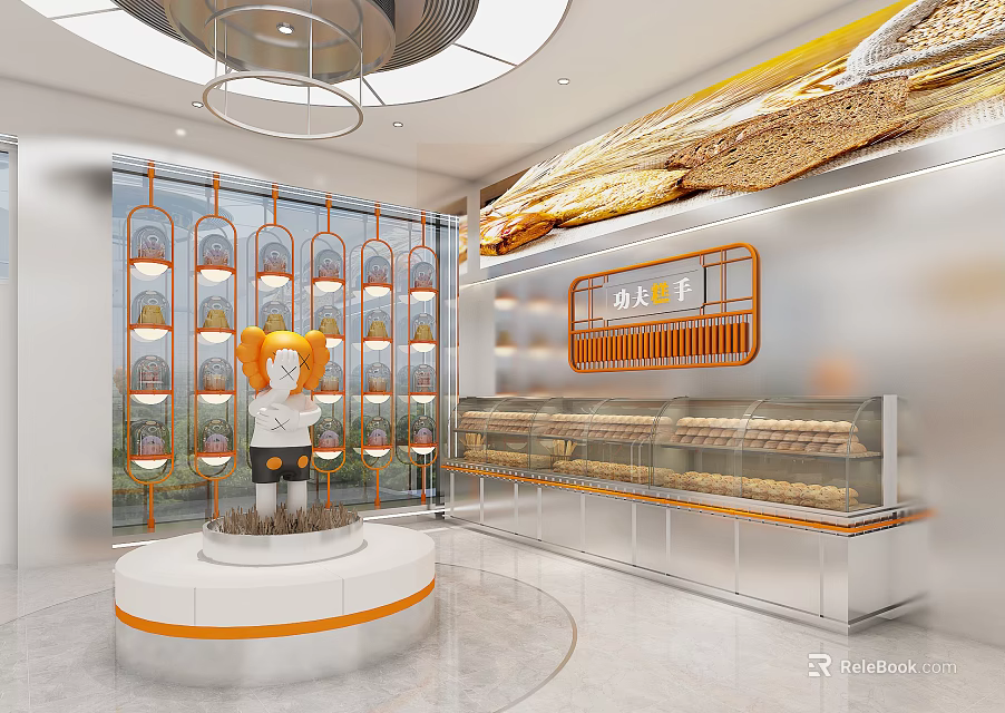 Modern Dessert Shop Interior With Glass Display Cases And Fresh Pastries 3d model 