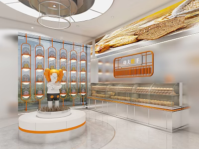 Modern Dessert Shop Interior With Glass Display Cases And Fresh Pastries 3d model