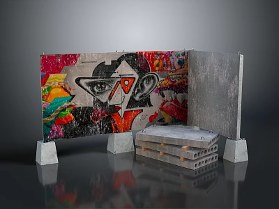 Modern Decorative Furniture Room Divider With Vibrant Graffiti Artwork And Grey Base 3d model