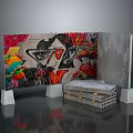 Modern Decorative Furniture Room Divider With Vibrant Graffiti Artwork And Grey Base