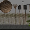 Traditional Courtyard Garden Featuring Wicker Basket Fan Garden Tools Wheat Grass And Mini Pine Tree