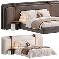 Modern Comfortable Double Bed Interior With Upholstered Headboard Plush Pillows And Cozy Bedding