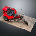 Red Sidecar Motorcycle With Black Seats And Metal Racks Parked On Cobblestone Road