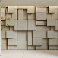 Light Colored Geometric Square Background Wall Design With 3D Effect And Green Plant 3d model