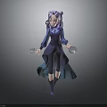 Purple Haired Fantasy Character Holding Small Creatures in Blue Outfit and Cloak