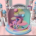 Vibrant Photo Check In Spot With Rainbow Arch Castles Pony Characters And Pink Background