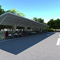 Modern Outdoor Motorcycle Parking Canopy With Covered Shelter And Green Trees Around