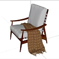 Modern Accent Chair with Wooden Armrests Light Colored Cushion and Throw Blanket