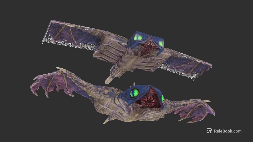 Game Movie Character Bat Like Wings With Green Glowing Eyes And Mythical Design 3d model 