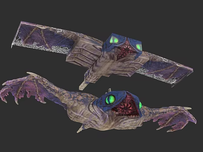 Game Movie Character Bat Like Wings With Green Glowing Eyes And Mythical Design 3d model