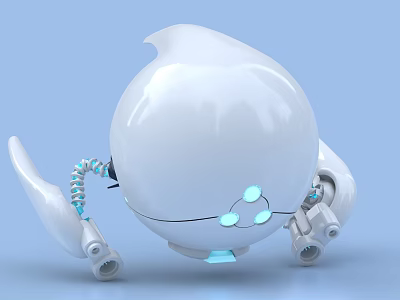 Smart White Robot With Smooth Round Body Mechanical Arms And Blue Lights 3d model