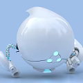 Smart White Robot With Smooth Round Body Mechanical Arms And Blue Lights