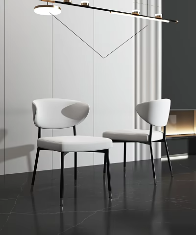 Modern White Dining Chairs With Black Legs And Minimalist Design In Contemporary Interior 3d model