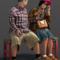 Diverse Group of People in Plaid Shirts Floral Skirts Pink Caps Sitting Standing Holding Umbrellas
