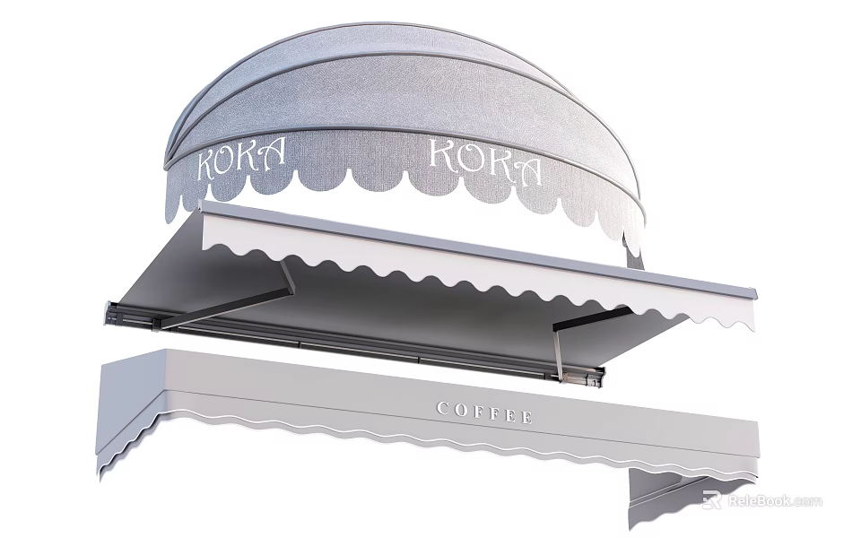 White Café Awning with Scalloped Edges RORA Branding and Coffee Sign 3d model 