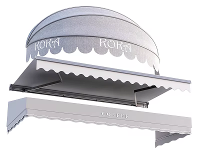 White Café Awning with Scalloped Edges RORA Branding and Coffee Sign 3d model