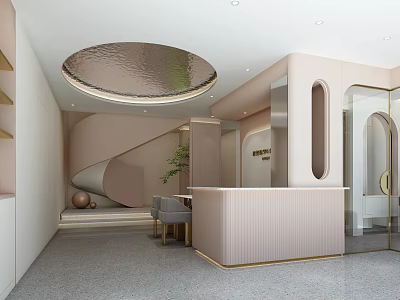Modern Luxury Beauty Hair Salon Interior With Curved Design And Soft Tones Mirrors 3d model