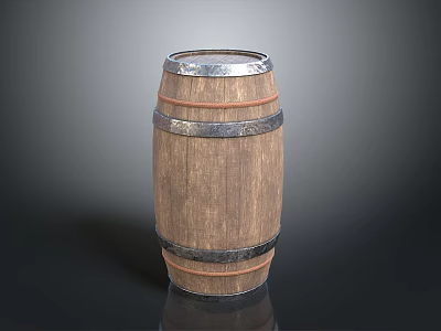 Traditional Wooden Barrel Featuring Metal Hoops And Rustic Wood Texture 3d model