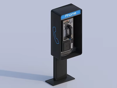 Public Phone Booth With Telephone Handset Dial Pad And Phone Sign Metal Structure 3d model