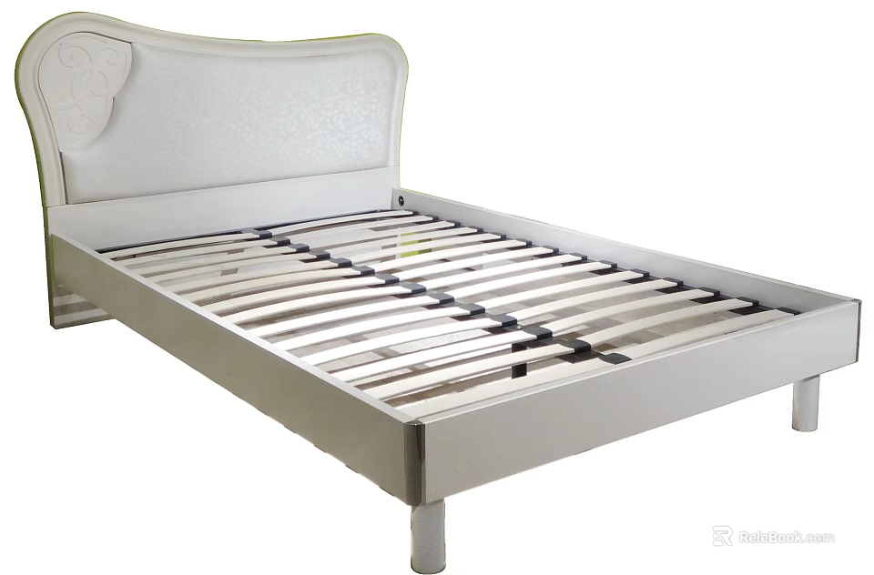 Modern Double Bed With White Headboard And Metal Frame Structure 3d model 