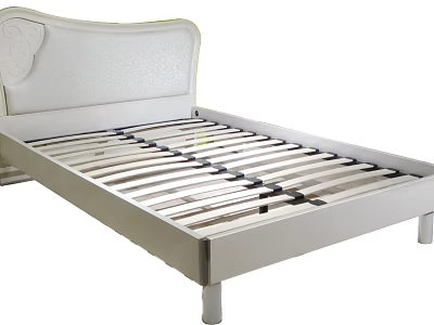 Modern Double Bed With White Headboard And Metal Frame Structure 3d model