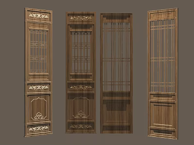 Traditional Chinese Style Wooden Screens With Intricate Carvings And Lattice Designs 3d model