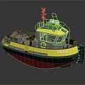 Wooden Boat Featuring Yellow Red Hull Cabin Deck With Railing Lifebuoy And Number 42312