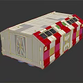Cartoon Scene Featuring White Red Striped Vehicle Model With Windows And Door