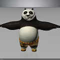 Smiling Panda Cartoon Character With Orange Pants And Yellow Stripes Standing With Arms Outstretched