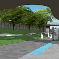 Modern Boutique Hotel Buildings With Green Lawns Trees And Water Features