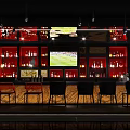 Stylish Bar Interior With Red Wine Shelves TV Screen And Bar Stools