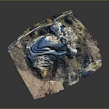 3D Mountainous Terrain Model With Blue Water Body And Snowy Patches