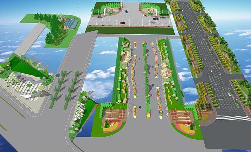 modern road greening landscape highway construction road hardening 3d model