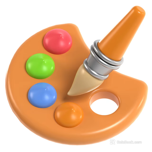 Art Supplies For Artists Including Paintbrush Palette And Colorful Red Green Blue Orange Paints 3d model 